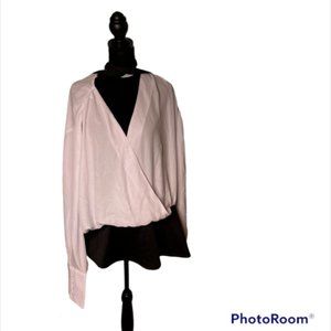 Ashley Stewart Plus Size Black and White Blouse with Neck Sash